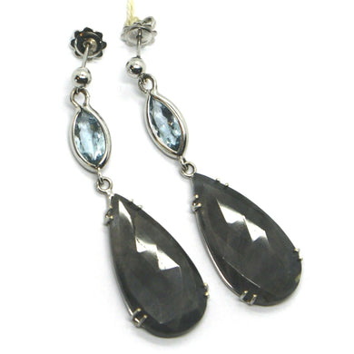18k white gold drop earrings, aquamarine ct 2.50 sapphire ct 29.50 made in Italy.