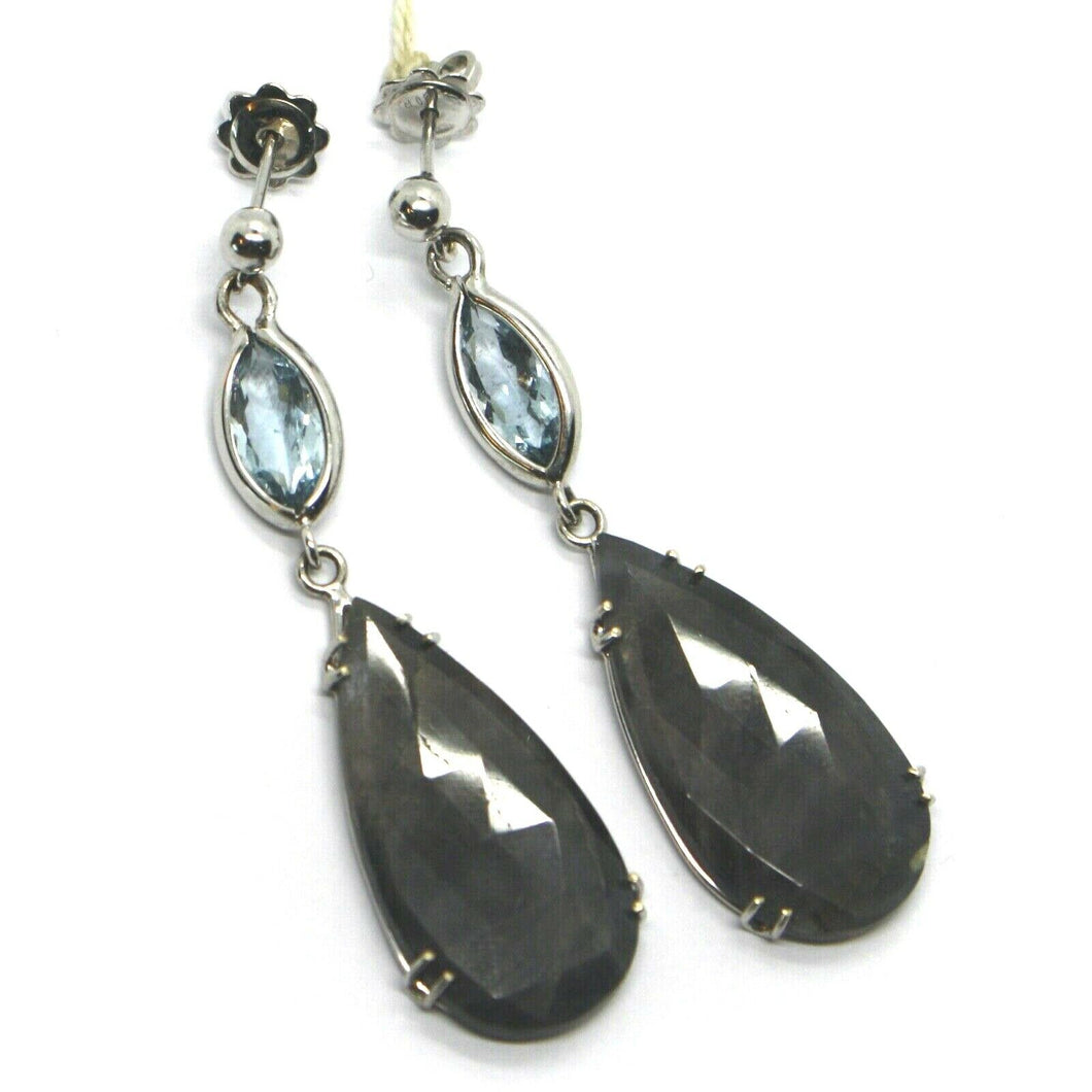 18k white gold drop earrings, aquamarine ct 2.50 sapphire ct 29.50 made in Italy.