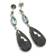 18k white gold drop earrings, aquamarine ct 2.50 sapphire ct 29.50 made in Italy.