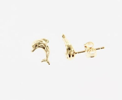 18K YELLOW GOLD EARRINGS WITH VERY SHINY DOLPHIN WORKED MADE IN ITALY 0.28 IN.