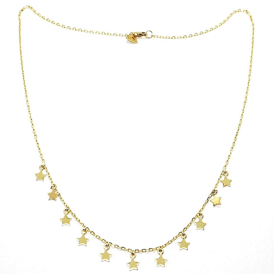 18K YELLOW GOLD NECKLACE WITH PENDANT FLAT STARS STAR, 16.5 INCHES MADE IN ITALY.