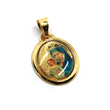 Load image into Gallery viewer, 18k yellow gold enamel oval medal, 17x15mm Virgin Mary Mater Ecclesia Totus Tuus.
