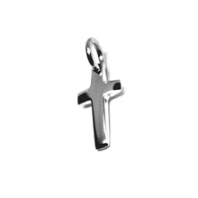 Load image into Gallery viewer, SOLID 18K WHITE GOLD SMALL CROSS 16mm, ROUNDED SMOOTH 2.5mm THICK MADE IN ITALY
