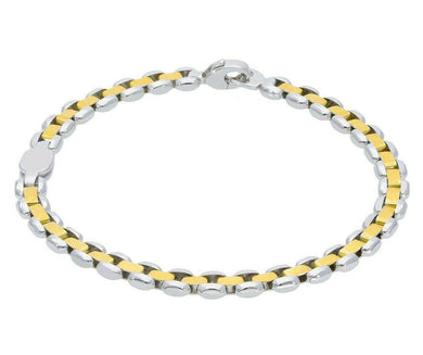18K YELLOW WHITE GOLD MAN BRACELET ALTERNATE ROUNDED OVAL LINK 6mm, 21cm 8.3