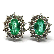 Load image into Gallery viewer, 18k white gold earrings, flower, oval emeralds 1.16 &amp; diamonds frame 1.12 carats
