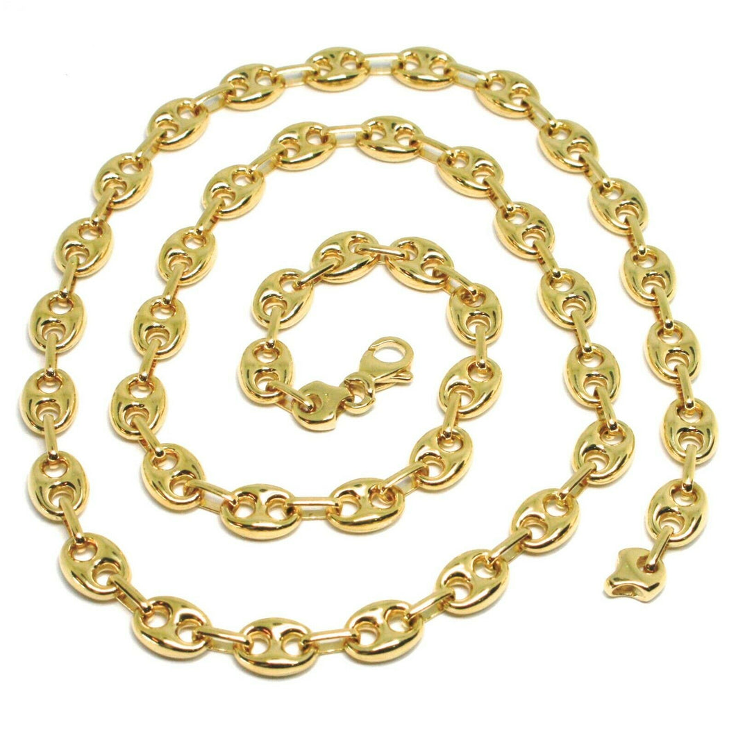 18k yellow gold mariner chain big ovals 8 mm, 20 inches, anchor rounded puffed necklace.