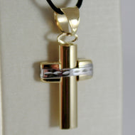 18K YELLOW WHITE GOLD CROSS SQUARED STYLIZED FINELY WORKED 1.26 IN MADE IN ITALY.