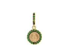 Load image into Gallery viewer, SOLID 18K YELLOW ROUND GOLD MEDAL, VIRGIN MARY 10mm, MIRACULOUS, GREEN ZIRCONIA
