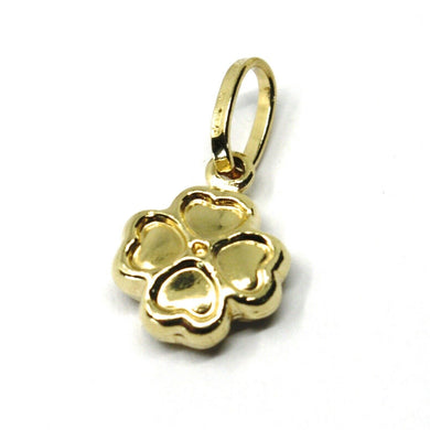 ROUNDED 18K YELLOW GOLD MINI FOUR LEAF CLOVER PENDANT, SMOOTH 11mm, 0.43 inches.