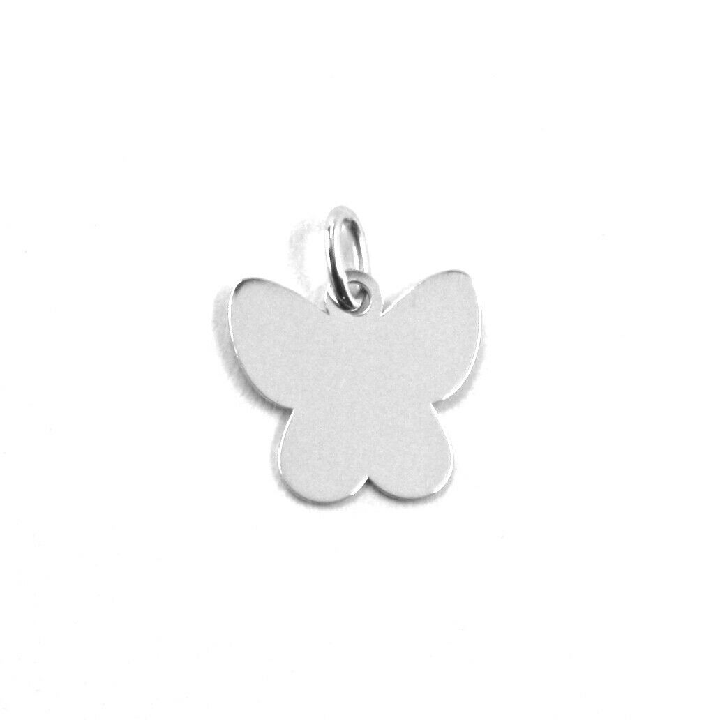 SOLID 18K WHITE GOLD PENDANT MINI FLAT BUTTERFLY LENGTH 1 CM, 0.4 INCHES, CHARM