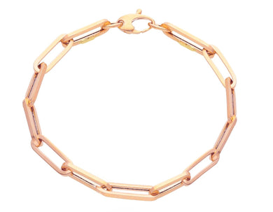 18K ROSE GOLD BRACELET SQUARED OVAL PAPER CLIP 4x15mm, 7.5