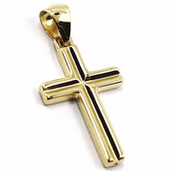 18K YELLOW GOLD SQUARE TUBE CROSS, CONVEX, 3 CM 1.2 INCHES, MADE IN ITALY.