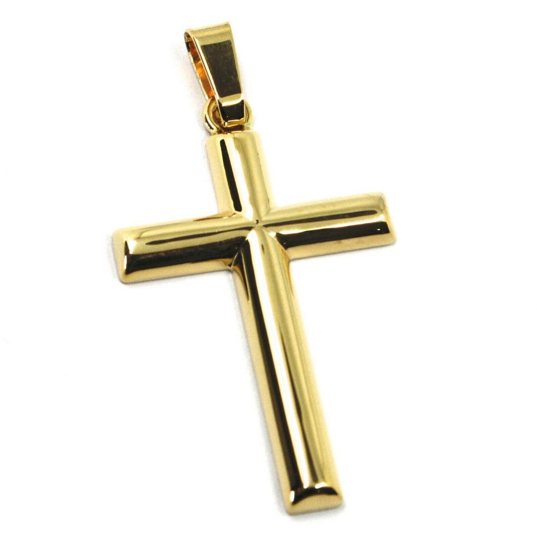 18K YELLOW GOLD CROSS, ROUNDED BIG 39mm, 1.54 inches, SMOOTH, MADE IN ITALY