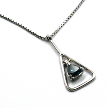 Load image into Gallery viewer, 18k white gold triangular 0.39 ct blue diamond pendant, venetian chain necklace.
