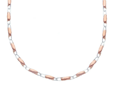 18K ROSE WHITE GOLD CHAIN NECKLACE ALTERNATE 2mm ROUNDED OVAL TUBE LINKS, 20