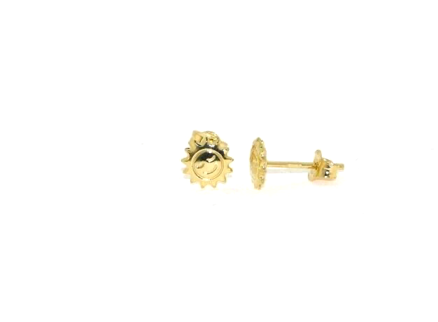 18k yellow gold flat small baby girl 5mm sun earrings, butterfly closure.