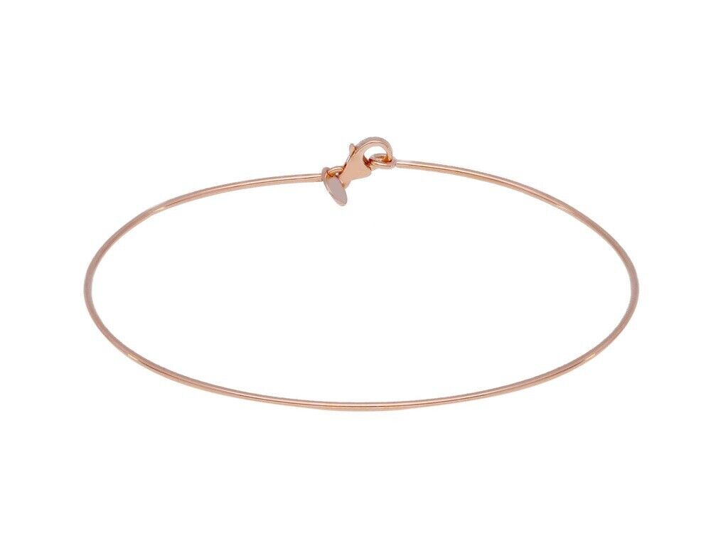 18k rose gold bracelet, rigid, bangle, thin 1mm tube, smooth with lobster.