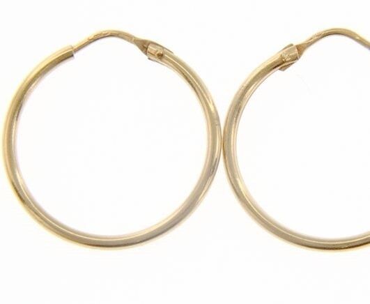 18K YELLOW GOLD ROUND CIRCLE EARRINGS DIAMETER 20 MM WIDTH 1.7 MM, MADE IN ITALY