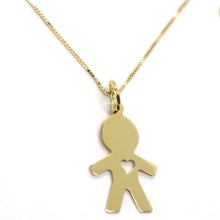 Load image into Gallery viewer, 18K YELLOW GOLD MINI NECKLACE, FLAT BOY HEART PENDANT 0.7&quot; VENETIAN CHAIN 17.7&quot;
