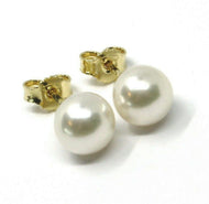 SOLID 18K YELLOW GOLD STUDS EARRINGS, SALTWATER AKOYA PEARLS, DIAMETER 7.5/8 MM.