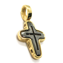 Load image into Gallery viewer, SOLID 18K YELLOW, BLACK &amp; ROSE GOLD CROSS, 0.8&quot;, TWO FACES, SMOOTH, ITALY MADE
