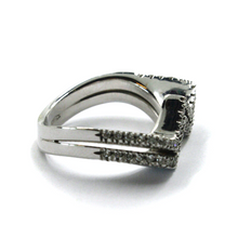 Load image into Gallery viewer, SOLID 18K WHITE GOLD DOUBLE ONDULATE SQUARE WAVE BAND 0.44 ct DIAMONDS RING.
