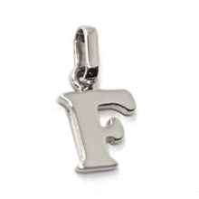 Load image into Gallery viewer, solid 18k white gold charm pendant small initial letter F, 10mm, 0.4 inches.
