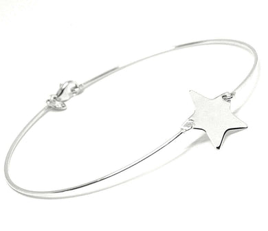 18k white gold bangle mini bracelet, semi rigid, flat star, made in Italy.