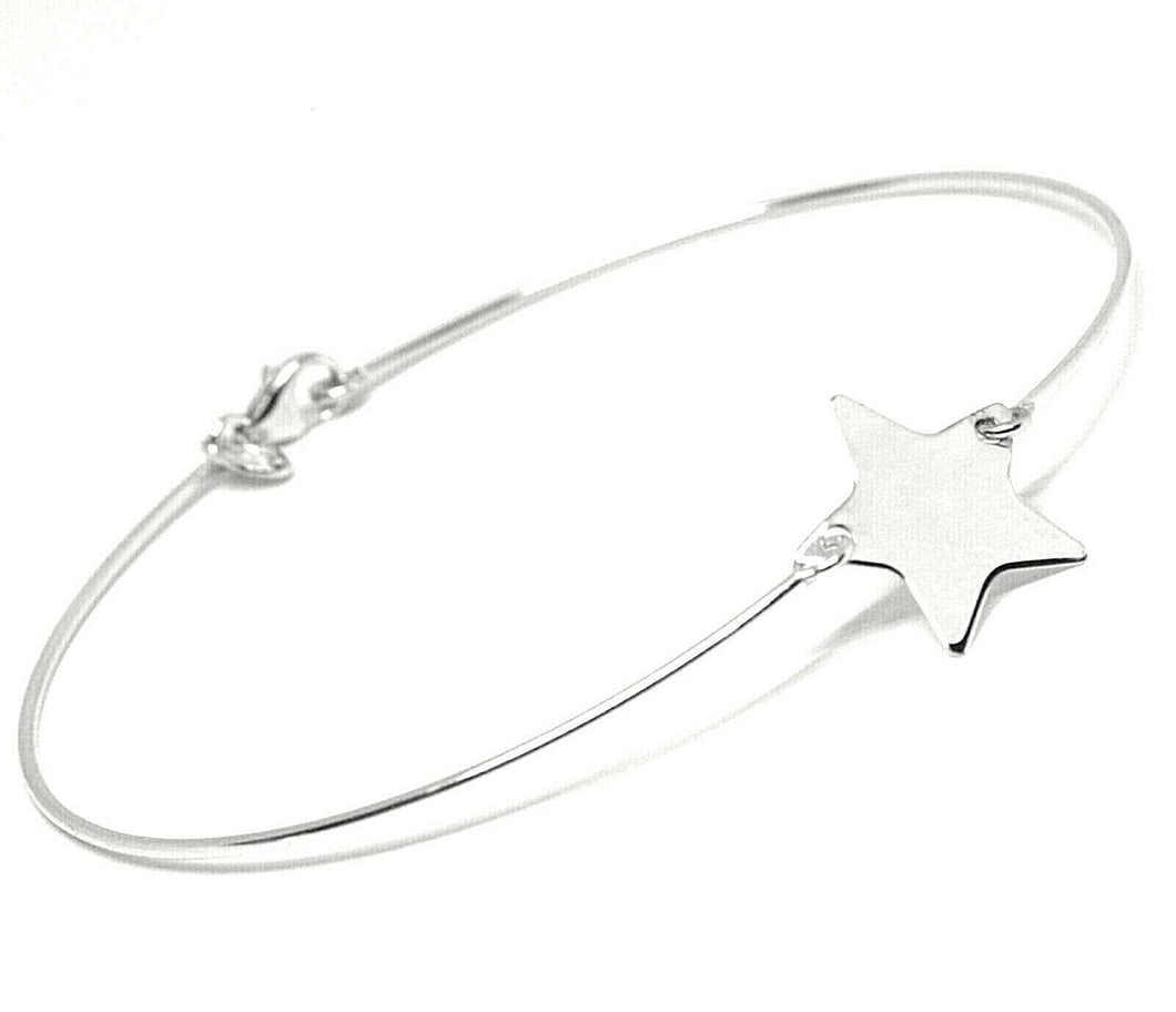 18k white gold bangle mini bracelet, semi rigid, flat star, made in Italy