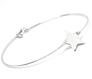 18k white gold bangle mini bracelet, semi rigid, flat star, made in Italy.