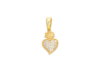 18K YELLOW GOLD SMALL 12mm SACRED HEART OF JESUS PENDANT ZIRCONIA, MADE IN ITALY.