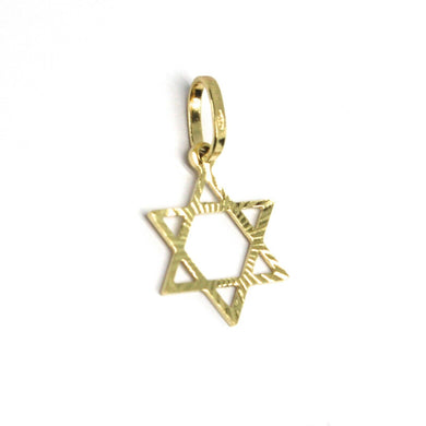SOLID 18K YELLOW GOLD DAVID STAR PENDANT WORKED & SMOOTH TWO FACES DIAMETER 12mm.