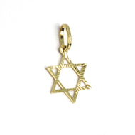 SOLID 18K YELLOW GOLD DAVID STAR PENDANT WORKED & SMOOTH TWO FACES DIAMETER 12mm.
