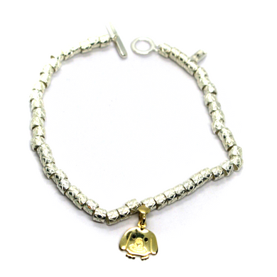 925 STERLING SILVER CUBES BRACELET 9K YELLOW GOLD 12mm DOG PUPPY PENDANT.