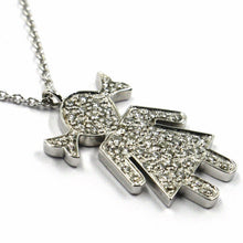 Load image into Gallery viewer, 18k white gold necklace, baby, child, girl, daughter pendant diamonds rolo chain.

