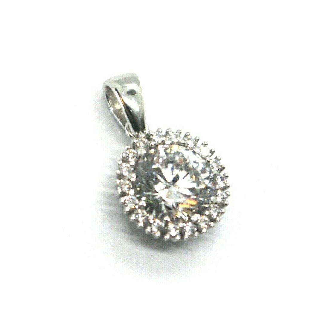 SOLID 18K WHITE GOLD 7.5mm ROUND 2.7 carats ZIRCONIA PENDANT WITH FRAME, ITALY.