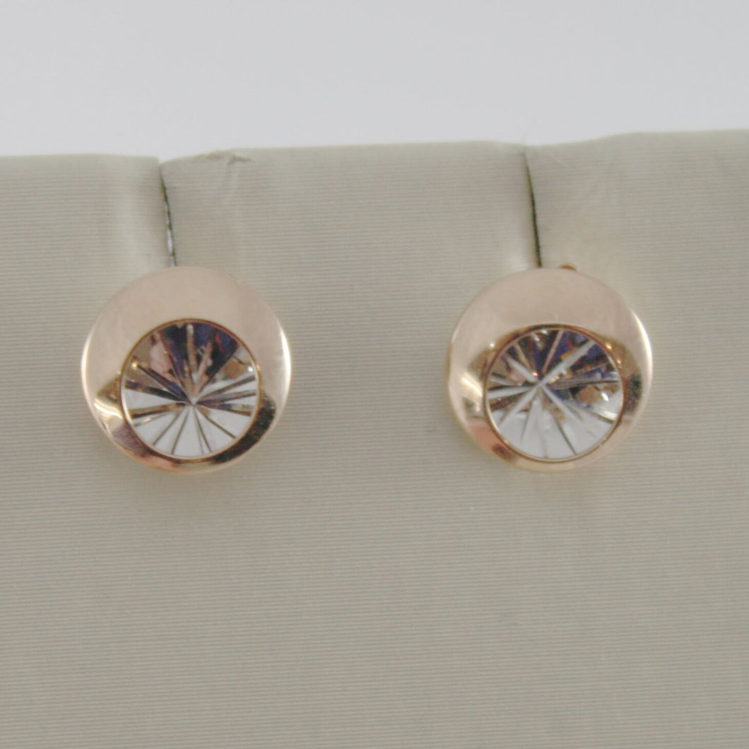 18k white pink gold round earrings finely worked, double rays star made in Italy.
