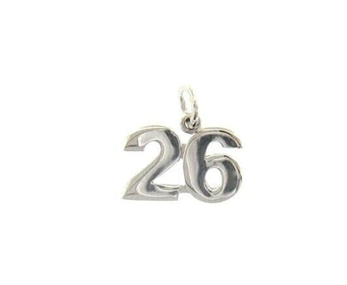 18k white gold number 26 twenty six small pendant charm, 0.4
