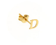 18K YELLOW GOLD BUTTON SINGLE EARRING, FLAT SMALL LETTER INITIAL D 6mm 0.24