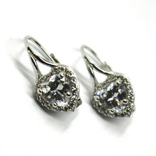 Load image into Gallery viewer, 18k white gold pendant earrings, heart cubic zirconia, leverback closure.
