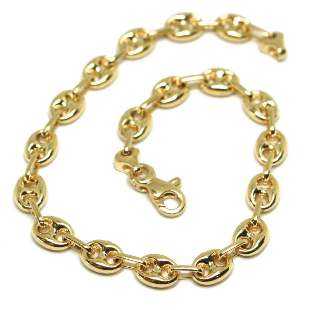 18k yellow gold solid mariner bracelet big 6 mm, 8.3 inches, anchor rounded puffed link.