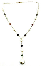 Load image into Gallery viewer, 18k yellow gold 17.3&quot; 44cm necklace faceted tourmaline drops pearls, balls chain
