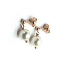 Load image into Gallery viewer, solid 18k rose gold pendant earrings, saltwater akoya pearls diameter 7.5/8 mm
