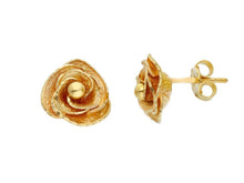 Load image into Gallery viewer, SOLID 18K YELLOW GOLD FINELY WORKED FLOWERS WITH PETALS 13mm STUD EARRINGS.
