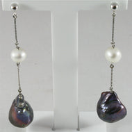 18k white gold pendant earrings with baroque drop black pearls, made in Italy.
