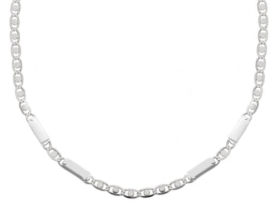 18K WHITE GOLD FLAT CHAIN NECKLACE 2.5mm EYES OVALS WITH CIRCLES & PLATES, 24