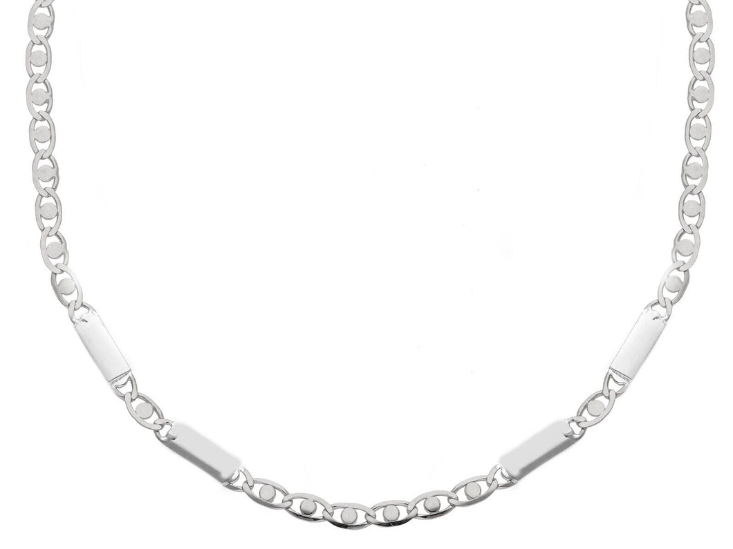 18K WHITE GOLD FLAT CHAIN NECKLACE 2.5mm EYES OVALS WITH CIRCLES & PLATES, 24