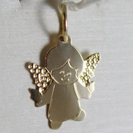 SOLID 18K YELLOW GOLD PENDANT FLAT GUARDIAN ANGEL ENGRAVABLE MADE IN ITALY.