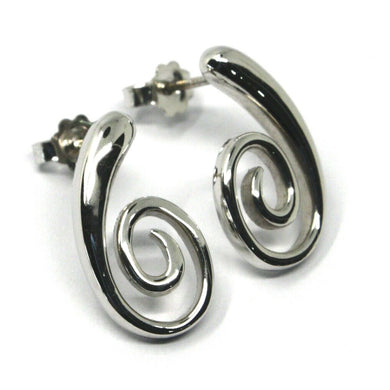 SOLID 18K WHITE GOLD PENDANT EARRINGS, SPIRAL, OVAL, PENDANT, MADE IN ITALY.