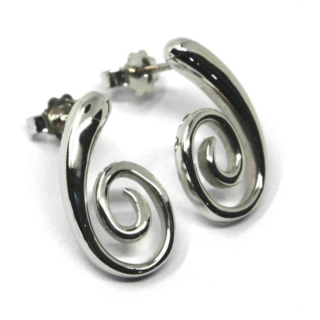 SOLID 18K WHITE GOLD PENDANT EARRINGS, SPIRAL, OVAL, PENDANT, MADE IN ITALY